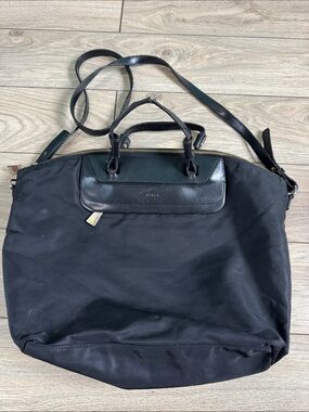Furla Black Nylon and Leather Top-Handle  Bag